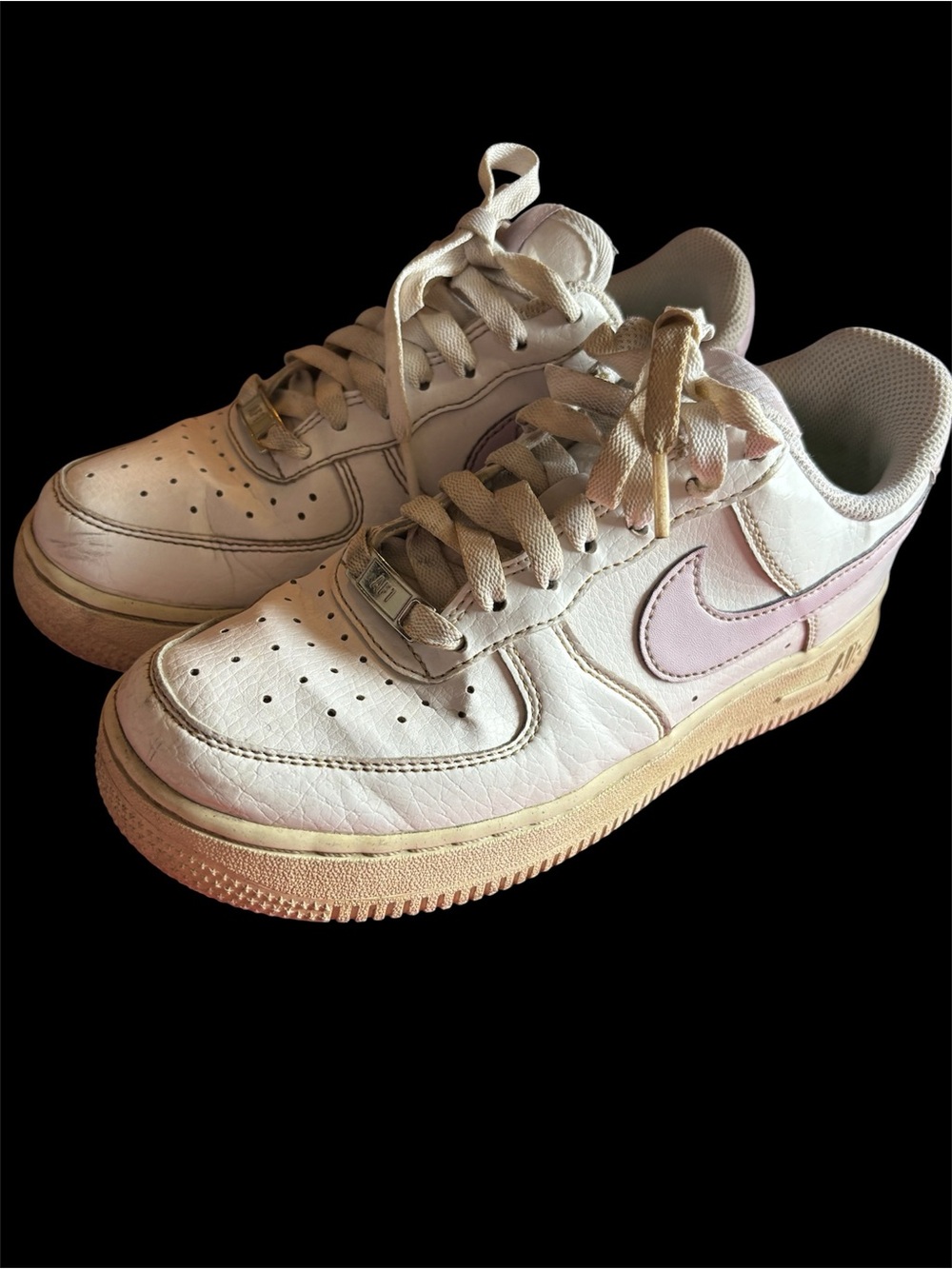 Nike Air Kids White Sneakers with Light Pink Swoosh